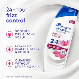 Head & Shoulders Champú y acondicionador anticaspa con 1% de piritiona de zinc, suave y sedoso 2 en 1, control de encrespamiento 24 horas, alivia el c