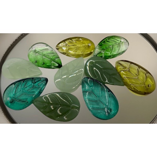 Czech Glass Leaf Beads Mixed Colors 18mm Top Thread Qty:10