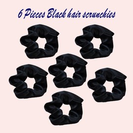 Jxuane 6 Pack Hair Scrunchies,Scrunchies for Women Silk Hair Scrunchies Black Scrunchies Satin Hair Ties Soft Hair Scrunchies Ponytail Holders Scrunchies for Thick Hair