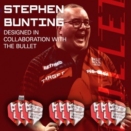 TARGET Darts Stephen Bunting Flights, Pack of 9 - NO.6 | Red, White and Black Pro Ultra Dart Flights, Dart Flight Multipack, Professional Darts Accessories