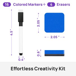 JEFURE 16 Pcs Colorful Magnetic Dry Erase Markers with Eraser, White Board Mini Dry Erase Markers with Eraser Cap, Fine Point Tip Student White Board Markers for Teachers Office School Supplies