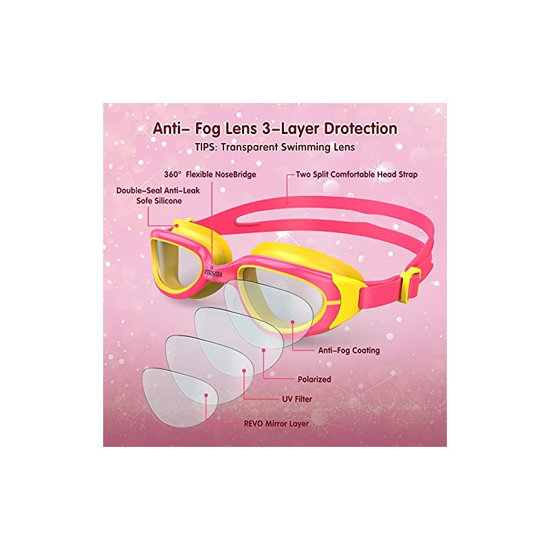 Emsina Kids Swim Goggles, Swimming Goggles for Kids Age 3-10