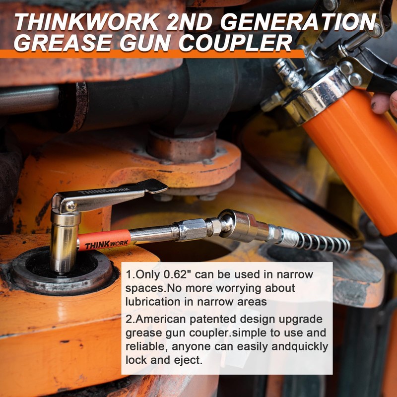 THINKWORK Grease Gun Coupler, 90° Degree Grease Gun Tips, Strong