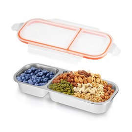 Snack Containers with Airtight Lids Stainless Steel Snack Box with 2 Compartments Kids Adults Reusable Storage Meal Prep Containers Set of 2 Divided Metal Bento Lunch Box forSchool Work Travel Camping