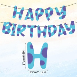 Beast Birthday Party Decoration, Pre-Strung Blue & Purple Happy Birthday Banner Garland Cartoon Themed Party Supplies for Baby Shower Kids Boys Girls