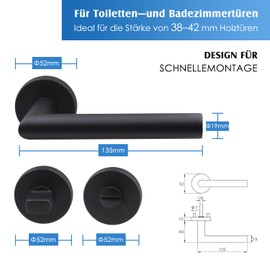 KARATINTL Toilet Door Handle Set, Black, Bathroom Door Handle, Matt Black for Bathroom, DIN Standard (Black Toilet, Bathroom)