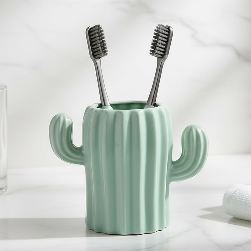 Maxramic Ceramic Cute Cactus Toothbrush Holders for Bathroom Countertop Organizer