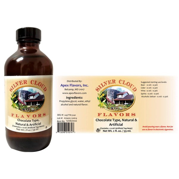 Chocolate Type, Natural & Artificial (Contains <0.10% Artificial Top Note) TTB Approved - 2 fl. oz. bottle