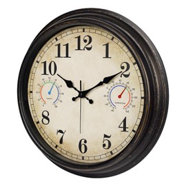 Alarllok 16 Inch Large Outdoor Clock with Thermometer and Hygrometer Combo, Waterproof Indoor Outdoor Wall Clocks for Patio, Pool,Garden Decor- Retro Bronze