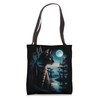 Black Cat Silhouette Moonlight T-Shirt - Moody Cat Art Tote