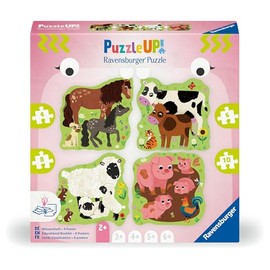 Ravensburger 12004001 UP Farm Animals, 12004001-4 Contour Shaped Puzzles with 4, 6, 8, 10 Pieces, with Large Picture Templates and Knowledge Book, for Children Aged 2 Years