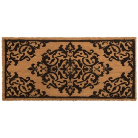 Home Dynamix Nicole Miller Fremont Scroll Medallion Coco Coir Outdoor Door Mat 22"x47", Medallion Natural/Black