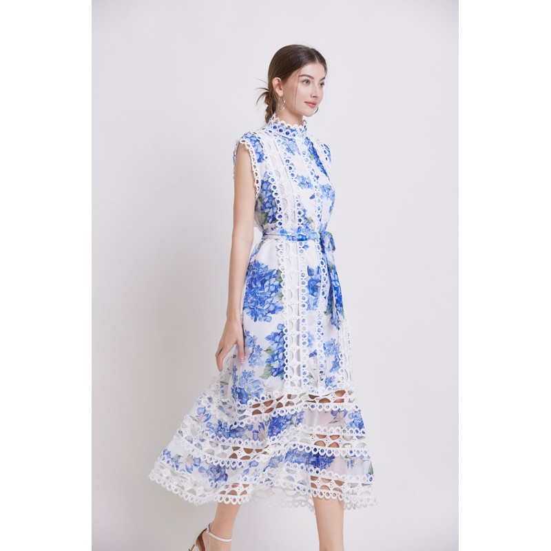 LAI MENG FIVE CATS Women's Sleeveless Hollow Out Lace Button