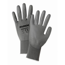 Radnor Small 13 Gauge Economy Black Polyurethane Palm Coated Work Gloves With Gray Nylon Knit Liner