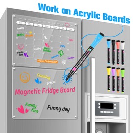OORAII Magnetic Liquid Chalk Markers Wet Erase Markers for Acrylic Calendar Planning Board Clear Glass Writing Board Whiteboard Window/Mirror, 8 Pack, 8 Vibrant Color, 1mm Fine Tip