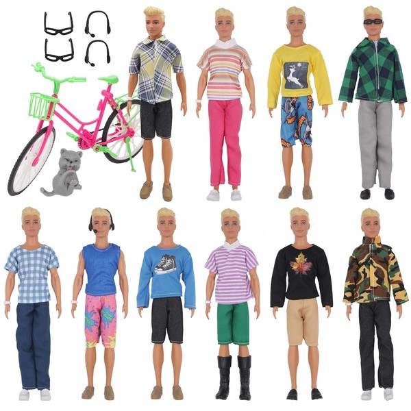 EuTengHao 26Pcs Doll Clothes and Accessories for 12 Inch Boy Dolls Include 20 Different Wear Clothes Shirt Jeans Set for 12'' Boy Doll Glasses Earphones Cat and Big Bike for 30cm Boy Doll