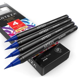 Arteza Real Brush Pens, A168 True Blue, Pack of 4, Watercolor Pens with Nylon Brush Tips, Art Supplies for Dry-Brush Painting, Sketching, Coloring & Calligraphy