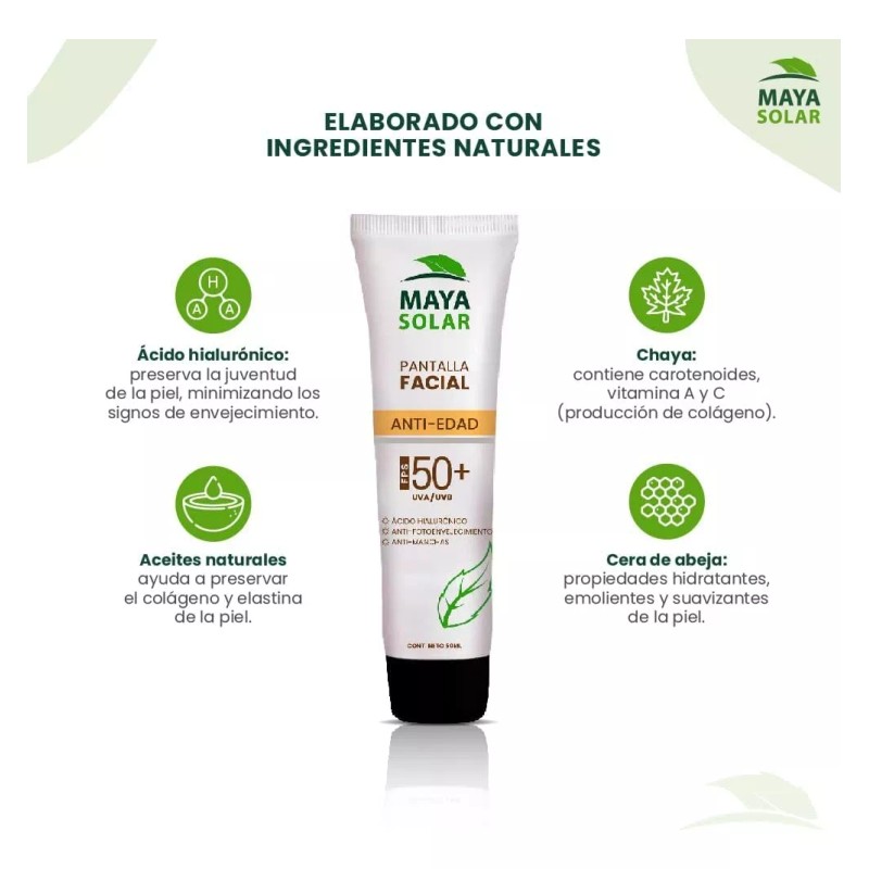 Maya Solar Protector Solar Facial Anti-edad (50 Ml) Ácido Hialurónico