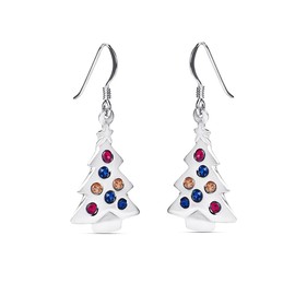 Dainty CZ Christmas Tree Dangle Drop Earrings for Women Girls Lucky Star Colorful Round Crystal Dangling Hook Earrings Hypoallergenic Delicate Holiday Party Xmas Jewelry Gifts
