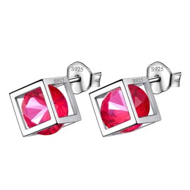 Aurora Tears July Birthstone Earrings 925 Sterling Silver Red Ruby Square Birth Stone Stud Earring Jewellery Gifts for Women and Girls DE0028R