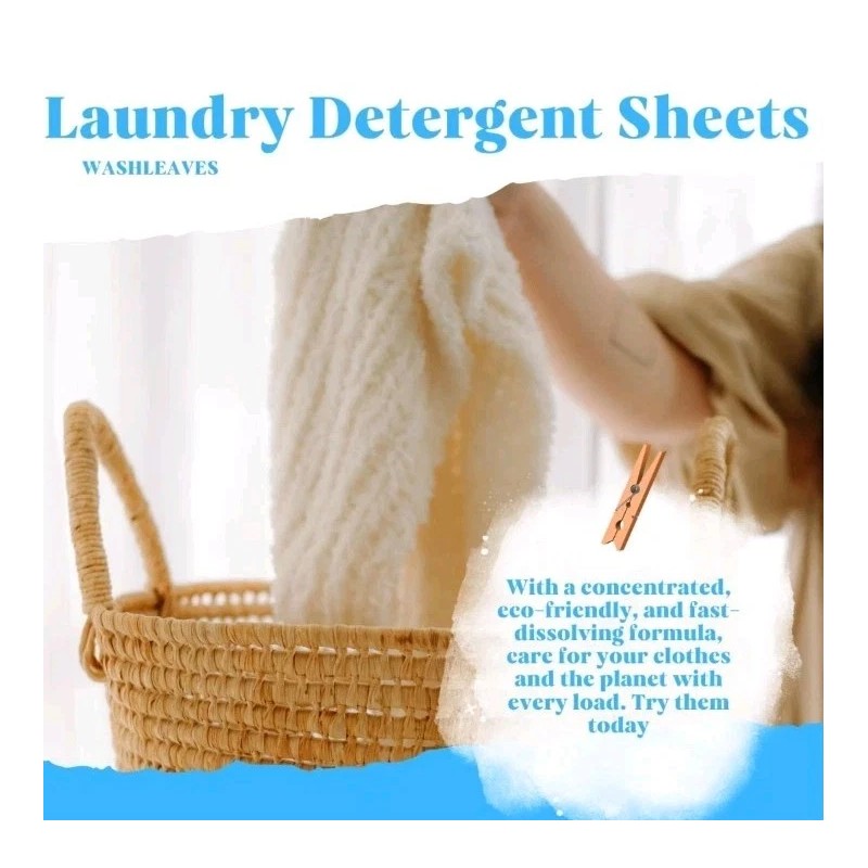Washleaves Laundry Sheets Plastic Free Laundry Detergent Sheets Compact &