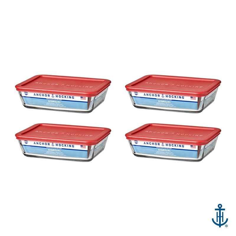 Anchor Hocking SnugFitTM Rectangular Food Storage Containers with Lids (4-Piece,