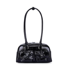 Makukke Handbag Women's Small PU Leather Shoulder Bag Y2K Shoulder Bag with Bow Cute Ita Bag Japanese Aesthetic Bag for Women Dating Party Shopping, black