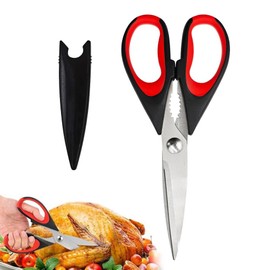 Xiedeai Heavy Duty Kitchen Scissors Ultra Sharp Blades and Soft Grip Stainless Steel Kitchen Shear with Cover Multipurpose Food Scissors for Cutting Meat Chicken Vegetable Fish Herbs Red