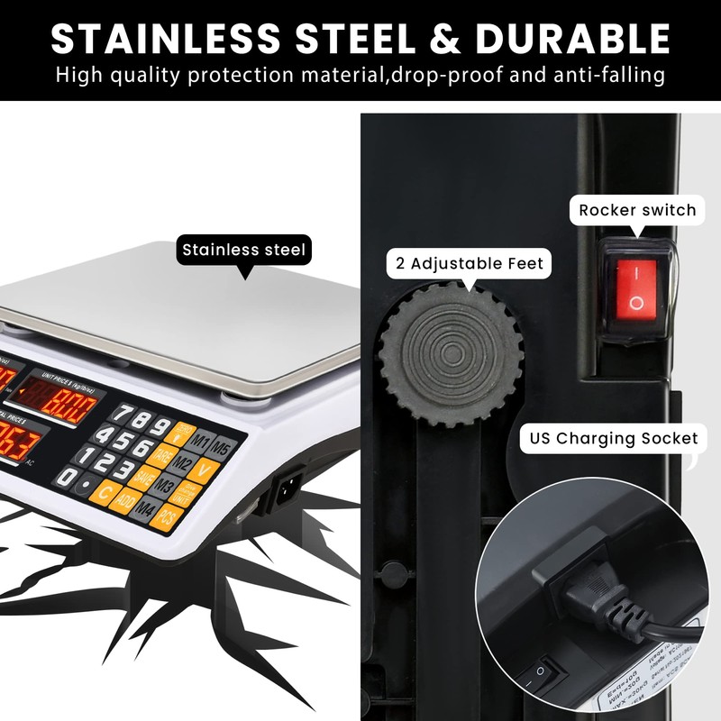 Price Computing Scale 66lb/30kg Commercial Food Scale, lb/kg/oz Conversion with