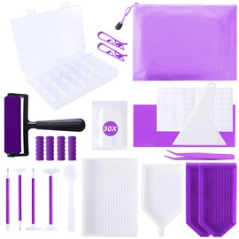 LYMUSUMI 61PCS 5D Diamonds Art Accessories and Tools Kits with Diamond Painting Roller and Diamond Art Storage Box for Adults or Kids（Purple）