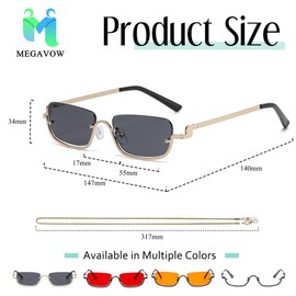 MEGAVOW Retro Sunglasses Women Men Half Frame Fashionable Rectangular Sunglasses Punk Vintage Hippie Rave Glasses Cat Eye Sunglasses Frame UV400 Protection, Black Frame / Red Lens, Unit size