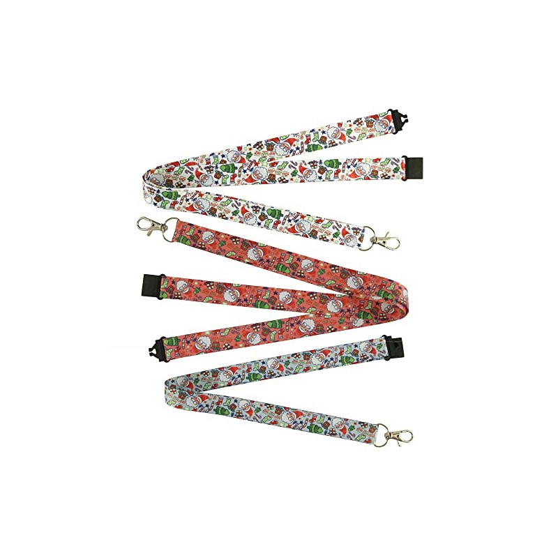 Red Festive Santa Christmas Lanyard w/Safety Breakaway & Trigger Clip