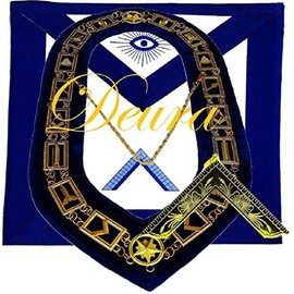 DEURA Masonic Master Mason WORSHIPFUL MASTER GOLD Jewel + Collar and Embroidered Apron Set