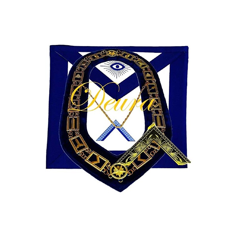 DEURA Masonic Master Mason WORSHIPFUL MASTER GOLD Jewel + Collar