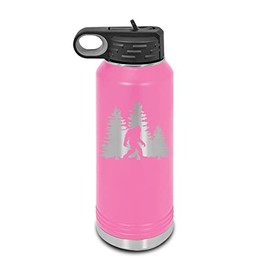 Bigfoot Trees Forest Laser Engraved Water Bottle Customizable Polar Camel Stainless Steel with Straw - sasquatch missing link big foot outdoors camping explore Pink 32 oz