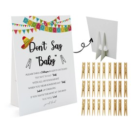 Fiesta Don't Say Baby Game （1 Sign And 50 Mini Natural Clothespins） Don't Say Baby Baby Shower Game, Baby Shower Decorations, Baby Shower Games Gender Neutral, Mexican Baby Shower (DS20)