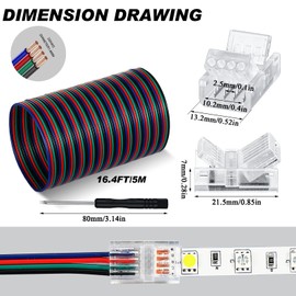 Zhengmy 10 Pack 4 Pin 10 mm Solderless LED Strip Light Connectors, Track Lighting Connectors for Waterproof RGB LED Strip Lights 16.4 ft Conductor Extension Cable with Screwdriver(4 Pin)