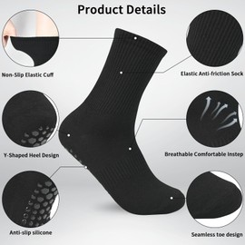 KOOOGEAR 3 Pairs Yoga Grip Socks Women Non Slip Pilates Socks Ladies Cotton Breathable Mid-Calf Grip Sock for Yoga Ballet Workout Fitness Running (UK, Numeric, 4, 7, Regular, Regular, 3 Pairs Black)