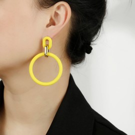 RUOFFETA Acrylic Rectangle Earrings, Fashion Acrylic Square/Oval/Hoop Statement Drop Earrings for Women(Yellow Hoop)