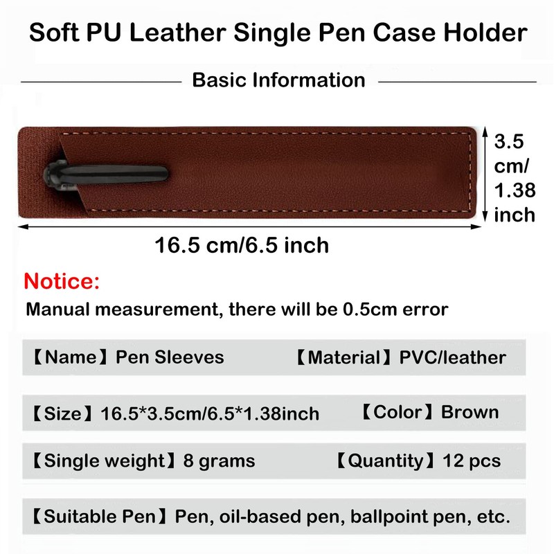 MEISO 12 Pcs Soft PU Leather Single Pen Case Holder,