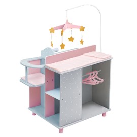 Olivia's Little World 6-in-1 Wooden Baby Doll Changing Station with Crib, Changing Table, High Chair, Double-Door Closet, Sink and Washing Machine, Multicolored