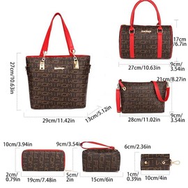 Pahajim 6-Pcs Women Handbag Purse Shoulder Bag Totes Satchel Bag Top-Handle Boston Bag Crossbody Bag Wallet Messenger Bag Set