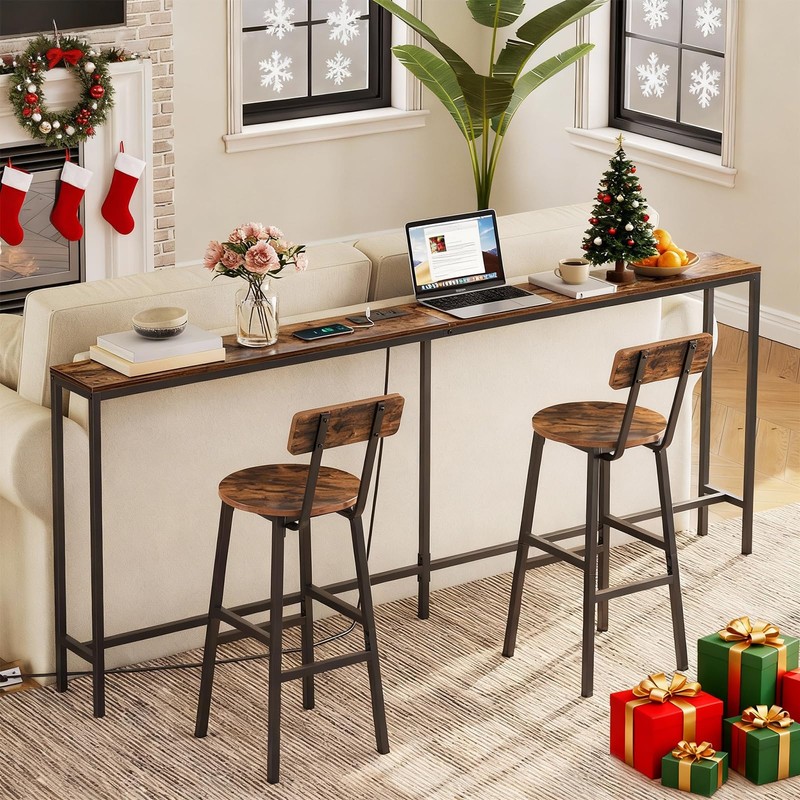 MAHANCRIS 78.7" Console Table with Power Outlet, Narrow Sofa Table,