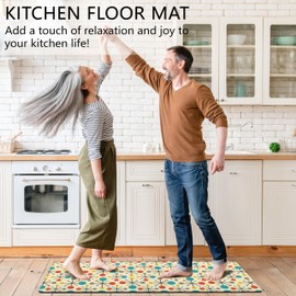 Mid Century Modern Atomic Kitchen Rugs Sets of 2 Retro Yellow Kitchen Decor Anti Fatigue Cushioned Kitchen Floor Mats Non Slip Standing Mat for Sink Laundry Office