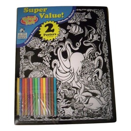 Velvet Fun Coloring Art 2 Pack with Markers ~ Animal Scenes (Octopus Adventures, T-Rex and Pteranodon)