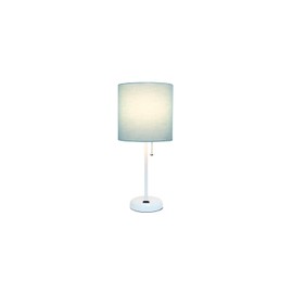 HomeStock Handcrafted Haven White Stick Lamp with Charging Outlet and Fabric Shade, Ideal for Bedrooms, Dorms, or Nurseries, Contemporary Style