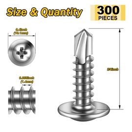Mywish 300pcs #8×3/4" Self Tapping Screws for Metal, Sheet Metal Screws 410 Stainless Steel Truss Head Self Drilling Screws High-Strength Quick Tapping Screws