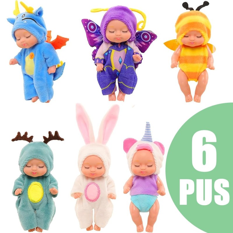 SKIKHN Mini Reborn Dolls, Pack of 6 Mini Dolls, Baby