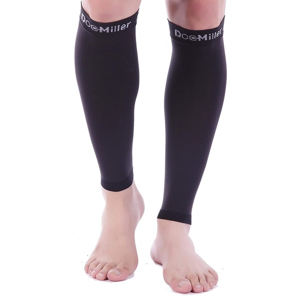 Doc Miller Calf Compression Sleeve - 1 Pair 20-30 mmHg Strong Calf Support Socks Graduated Pressure for Maternity Recovery Shin Splints Varicose Veins for Men & Women (Black,XX-Large)
