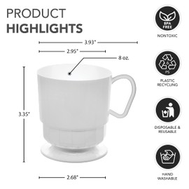 Party Essentials 8-Ounce Hard Plastic Tea Mugs/Coffee Cups with Handles, 40-Count, Deluxe White